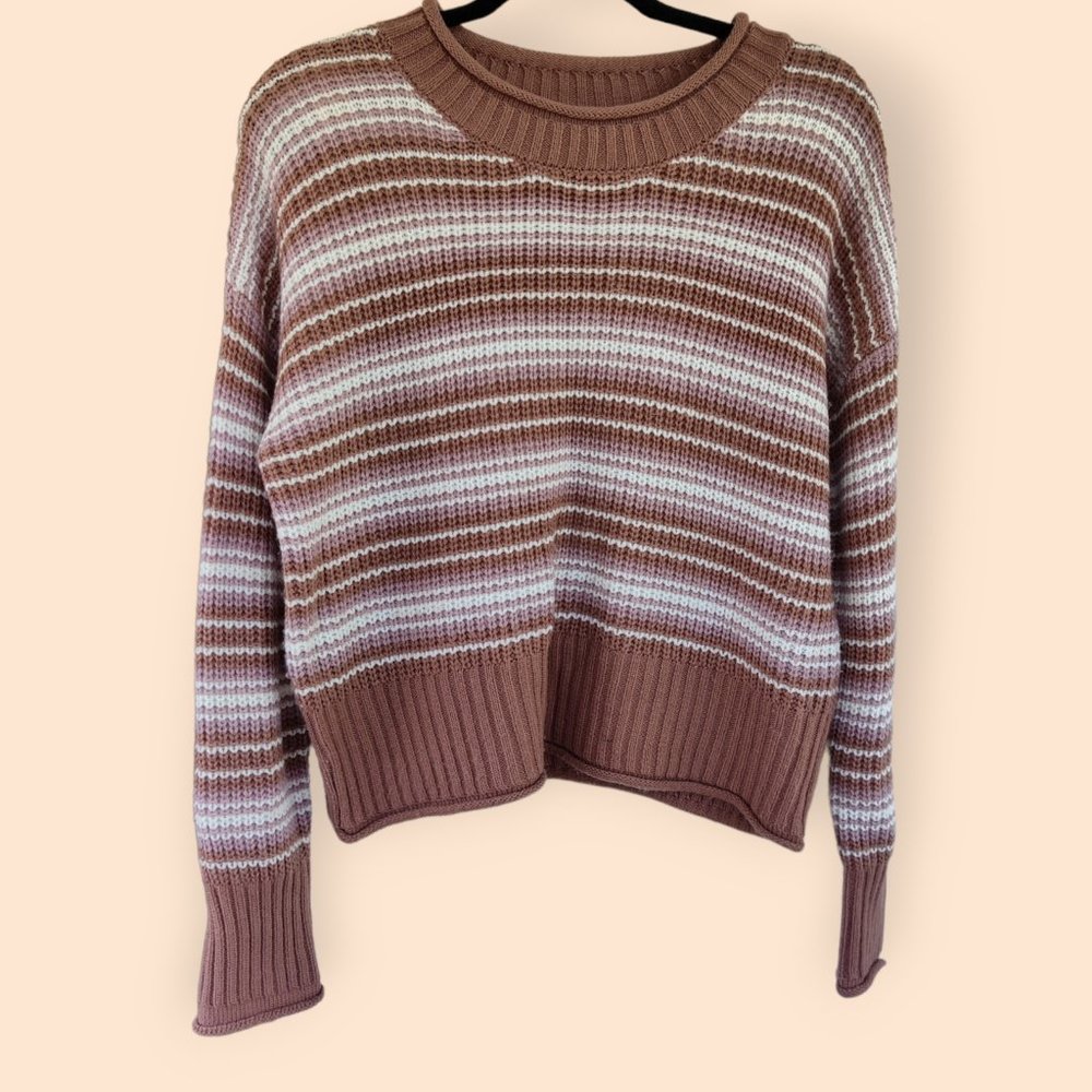 Hippie Rose Medium Striped Mauve Pink White Sweater Academia Cottagecore Preppy